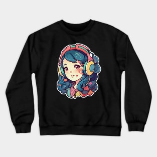 Cute headphone anime girl Crewneck Sweatshirt